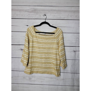 Postmark Womens Blouse Beige White Stripe 3/4 Sleeve Square Neck Ribbed‎ M